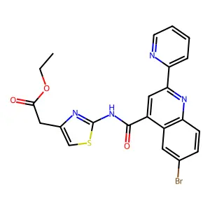 Ethyl 2-[[[6-bromo-2-(2-pyridinyl)-4-quinolinyl]carbonyl]amino]-4-thiazoleacetate structure