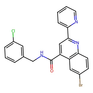 6-bromo-N-[(3-chlorophenyl)methyl]-2-pyridin-2-ylquinoline-4-carboxamide structure