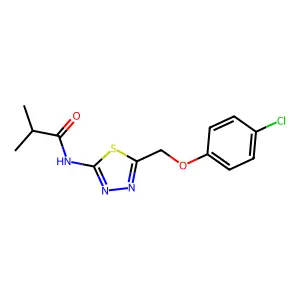 N-[5-[(4-chlorophenoxy)methyl]-1,3,4-thiadiazol-2-yl]-2-methylpropanamide structure