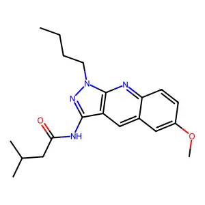 N-(1-butyl-6-methoxypyrazolo[3,4-b]quinolin-3-yl)-3-methylbutanamide structure