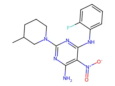 N4-(2-fluorophenyl)-2-(3-methylpiperidin-1-yl)-5-nitropyrimidine-4,6-diamine structure