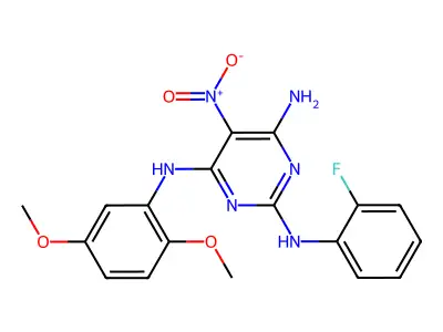 N~4~-(2,5-dimethoxyphenyl)-N~2~-(2-fluorophenyl)-5-nitro-2,4,6-pyrimidinetriamine structure