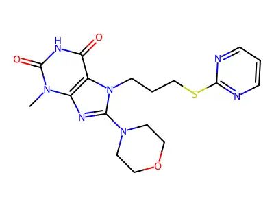 3-Methyl-8-morpholin-4-yl-7-(3-pyrimidin-2-ylsulfanylpropyl)purine-2,6-dione structure