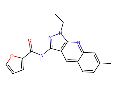 N-(1-ethyl-7-methyl-3-pyrazolo[3,4-b]quinolinyl)-2-furancarboxamide structure