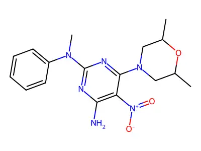 6-(2,6-dimethylmorpholin-4-yl)-N~2~-methyl-5-nitro-N~2~-phenylpyrimidine-2,4-diamine structure