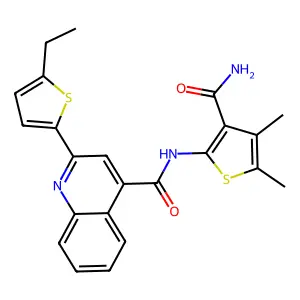 N-(3-carbamoyl-4,5-dimethylthiophen-2-yl)-2-(5-ethylthiophen-2-yl)quinoline-4-carboxamide structure