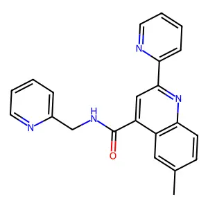 6-methyl-2-pyridin-2-yl-N-(pyridin-2-ylmethyl)quinoline-4-carboxamide structure