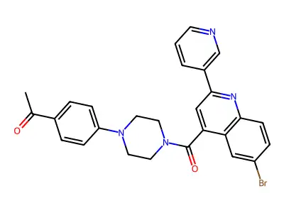 1-[4-[4-(6-bromo-2-pyridin-3-ylquinoline-4-carbonyl)piperazin-1-yl]phenyl]ethanone structure