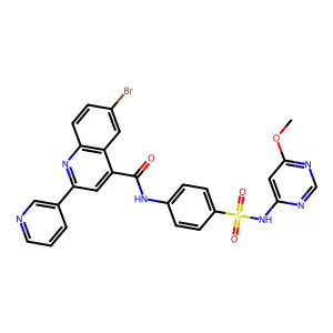 6-bromo-N-[4-[(6-methoxypyrimidin-4-yl)sulfamoyl]phenyl]-2-pyridin-3-ylquinoline-4-carboxamide structure