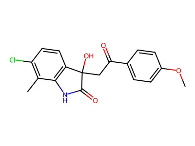 6-chloro-3-hydroxy-3-[2-(4-methoxyphenyl)-2-oxoethyl]-7-methyl-1H-indol-2-one structure