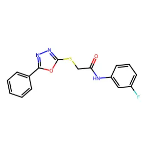 N-(3-fluorophenyl)-2-[(5-phenyl-1,3,4-oxadiazol-2-yl)sulfanyl]acetamide structure