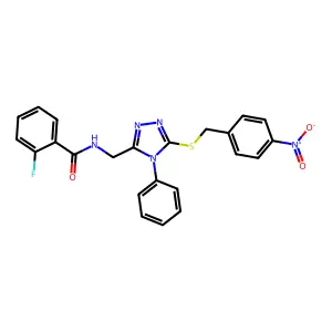 2-fluoro-N-[[5-[(4-nitrophenyl)methylsulfanyl]-4-phenyl-1,2,4-triazol-3-yl]methyl]benzamide structure