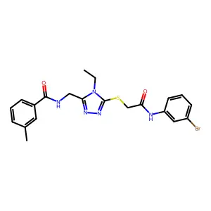 N-[[5-[2-(3-bromoanilino)-2-oxoethyl]sulfanyl-4-ethyl-1,2,4-triazol-3-yl]methyl]-3-methylbenzamide structure