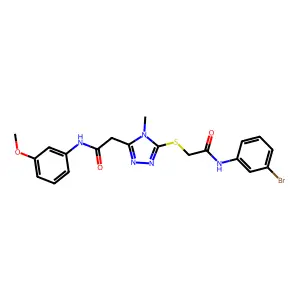 2-[5-({2-[(3-bromophenyl)amino]-2-oxoethyl}sulfanyl)-4-methyl-4H-1,2,4-triazol-3-yl]-N-(3-methoxyphenyl)acetamide structure