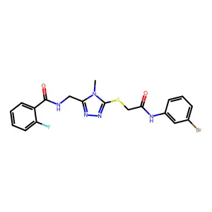 N-[[5-[2-(3-bromoanilino)-2-oxoethyl]sulfanyl-4-methyl-1,2,4-triazol-3-yl]methyl]-2-fluorobenzamide structure