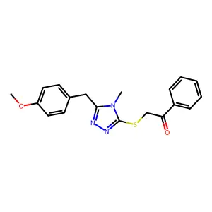 2-[[5-[(4-methoxyphenyl)methyl]-4-methyl-1,2,4-triazol-3-yl]sulfanyl]-1-phenylethanone structure
