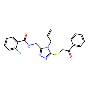 2-fluoro-N-[(5-phenacylsulfanyl-4-prop-2-enyl-1,2,4-triazol-3-yl)methyl]benzamide structure