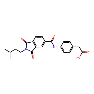 2-(4-(2-isopentyl-1,3-dioxoisoindoline-5-carboxamido)phenyl)acetic acid structure