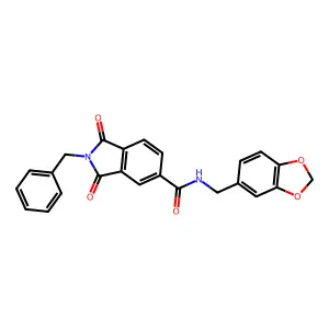 N-(1,3-benzodioxol-5-ylmethyl)-2-benzyl-1,3-dioxoisoindole-5-carboxamide structure