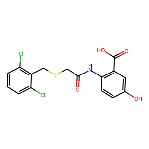 2-({[(2,6-Dichlorobenzyl)sulfanyl]acetyl}amino)-5-hydroxybenzoic acid structure