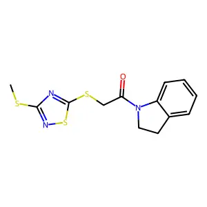 1-(2,3-Dihydroindol-1-yl)-2-[[3-(methylthio)-1,2,4-thiadiazol-5-yl]thio]ethanone structure