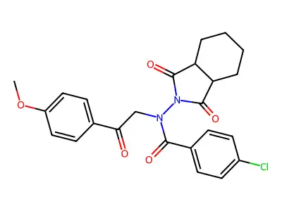 4-chloro-N-(1,3-dioxo-3a,4,5,6,7,7a-hexahydroisoindol-2-yl)-N-[2-(4-methoxyphenyl)-2-oxoethyl]benzamide structure