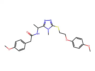N-[1-(5-{[2-(4-methoxyphenoxy)ethyl]thio}-4-methyl-4H-1,2,4-triazol-3-yl)ethyl]-2-(4-methoxyphenyl)acetamide structure