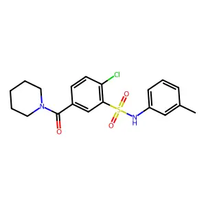 2-chloro-N-(3-methylphenyl)-5-(piperidine-1-carbonyl)benzenesulfonamide structure