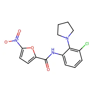 N-[3-chloro-2-(1-pyrrolidinyl)phenyl]-5-nitro-2-furamide structure