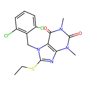 7-[(2,6-Dichlorophenyl)methyl]-8-ethylsulfanyl-1,3-dimethylpurine-2,6-dione structure