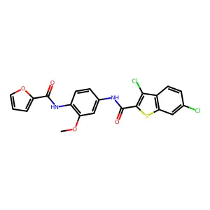 N-[4-[(3,6-dichloro-1-benzothiophene-2-carbonyl)amino]-2-methoxyphenyl]furan-2-carboxamide structure