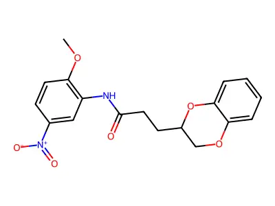 3-(2,3-dihydro-1,4-benzodioxin-2-yl)-N-(2-methoxy-5-nitrophenyl)propanamide structure