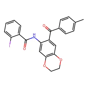 2-iodo-N-[7-(4-methylbenzoyl)-2,3-dihydro-1,4-benzodioxin-6-yl]benzamide structure