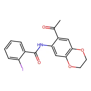 N-(7-acetyl-2,3-dihydro-1,4-benzodioxin-6-yl)-2-iodobenzamide structure