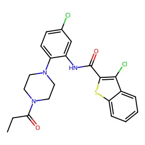 3-chloro-N-[5-chloro-2-(4-propanoylpiperazin-1-yl)phenyl]-1-benzothiophene-2-carboxamide structure