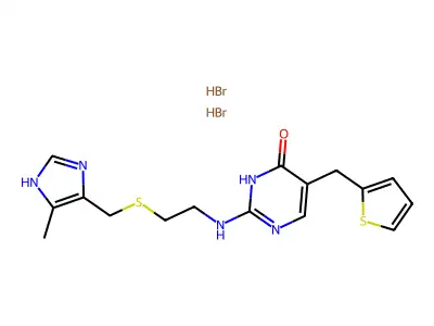 4(1H)-Pyrimidinone, 2-((2-(((5-methyl-1H-imidazol-4-yl)methyl)thio)ethyl)amino)-5-(2-thienylmethyl)-, dihydrobromide structure