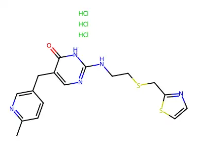 4(1H)-Pyrimidinone, 5-((6-methyl-3-pyridinyl)methyl)-2-((2-((2-thiazolylmethyl)thio)ethyl)amino)-, trihydrochloride structure