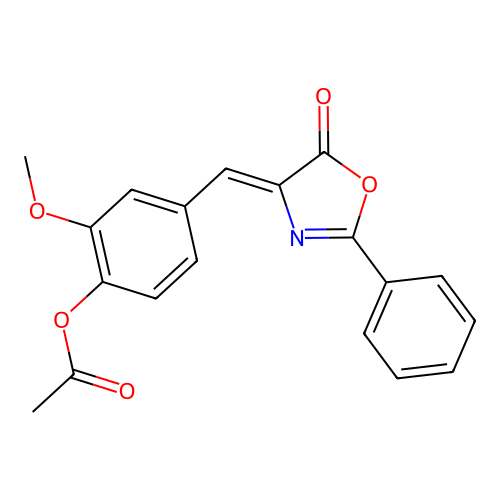 Acetic acid 2-methoxy-4-(5-oxo-2-phenyl-oxazol-4-ylidenemethyl)-phenyl ester structure