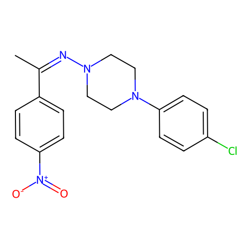 (Z)-4-(4-chlorophenyl)-N-(1-(4-nitrophenyl)ethylidene)piperazin-1-amine structure