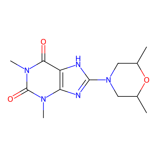 8-(2,6-dimethylmorpholin-4-yl)-1,3-dimethyl-3,7-dihydro-1H-purine-2,6-dione structure