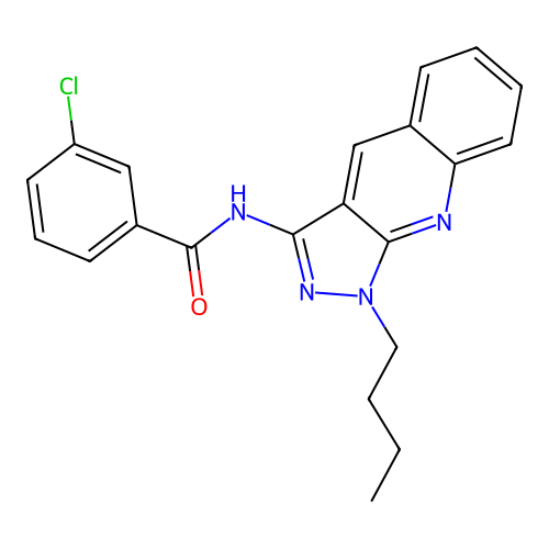 N-(1-butyl-1H-pyrazolo[3,4-b]quinolin-3-yl)-3-chlorobenzamide structure