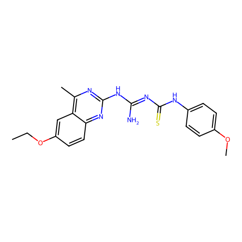 N-{amino[(6-ethoxy-4-methyl-2-quinazolinyl)amino]methylene}-N'-(4-methoxyphenyl)thiourea structure