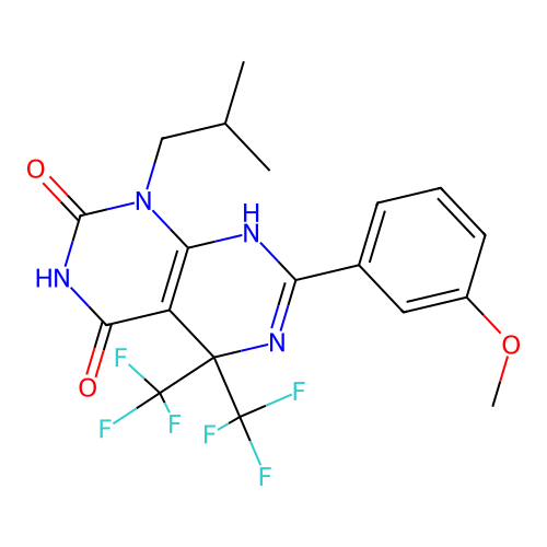 1-isobutyl-7-(3-methoxyphenyl)-5,5-bis(trifluoromethyl)-5,8-dihydropyrimido[4,5-d]pyrimidine-2,4(1H,3H)-dione structure