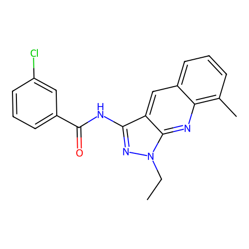 3-chloro-N-(1-ethyl-8-methyl-1H-pyrazolo[3,4-b]quinolin-3-yl)benzamide structure