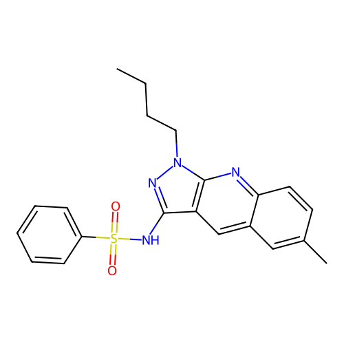 N-(1-butyl-6-methyl-1H-pyrazolo[3,4-b]quinolin-3-yl)benzenesulfonamide structure