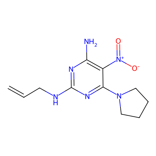 5-nitro-N~2~-(prop-2-en-1-yl)-6-(pyrrolidin-1-yl)pyrimidine-2,4-diamine structure