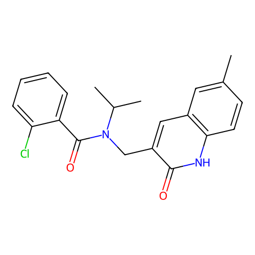 2-chloro-N-((2-hydroxy-6-methylquinolin-3-yl)methyl)-N-isopropylbenzamide structure