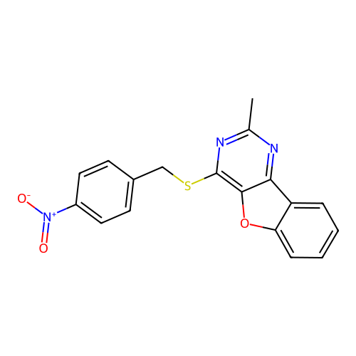 2-Methyl-4-[(4-nitrobenzyl)sulfanyl][1]benzofuro[3,2-d]pyrimidine structure