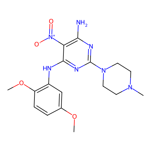 N-(2,5-dimethoxyphenyl)-2-(4-methylpiperazin-1-yl)-5-nitropyrimidine-4,6-diamine structure