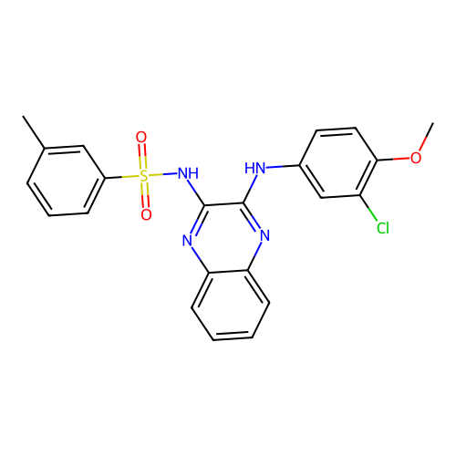 N-(3-((3-chloro-4-methoxyphenyl)amino)quinoxalin-2-yl)-3-methylbenzenesulfonamide structure